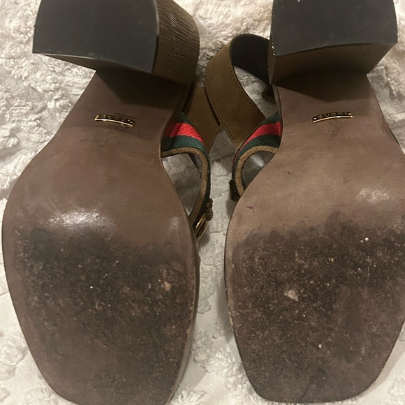 Gucci Brown Suede Web Horsebit Block Heel Slingback Sandal - Picture 7 of 11